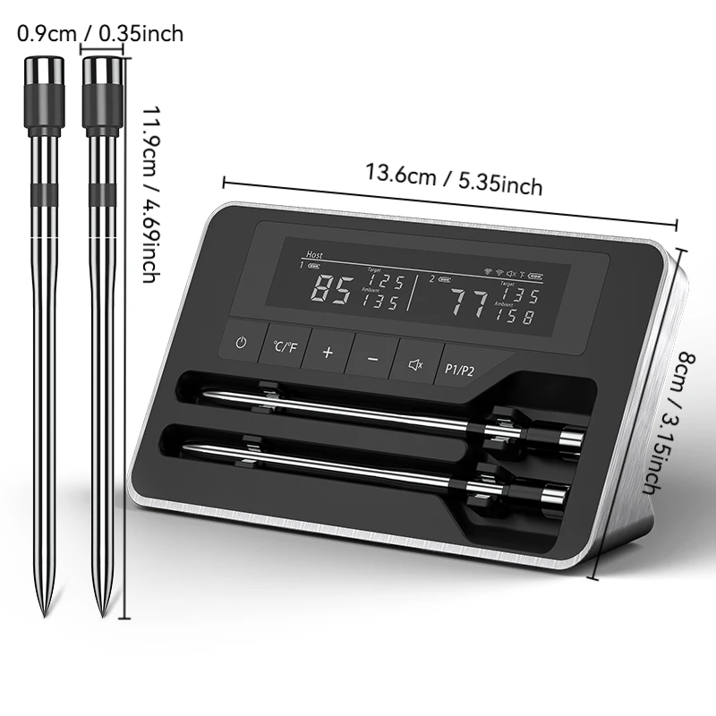 Smart Wireless Meat Thermometer with 5mm Ultra-Thin Probe, Bluetooth Meat Thermometer with Large LCD Display for BBQ Grill, Oven