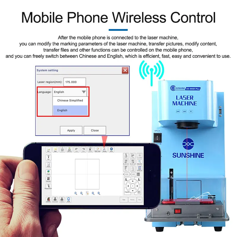 SUNSHINE SS-890B Plus Laser Machine Multifunctional Fiber for Mobile Phone Back Cover Laser Marking to Remove The Back Cover