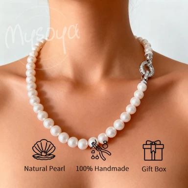 

MYSOYA 7-8 мм/8-9 мм простое белое ожерелье из пресноводного жемчуга АК с подарочной коробкой идеальный подарок на свадьбу, день рождения, Рождество, Новый год
