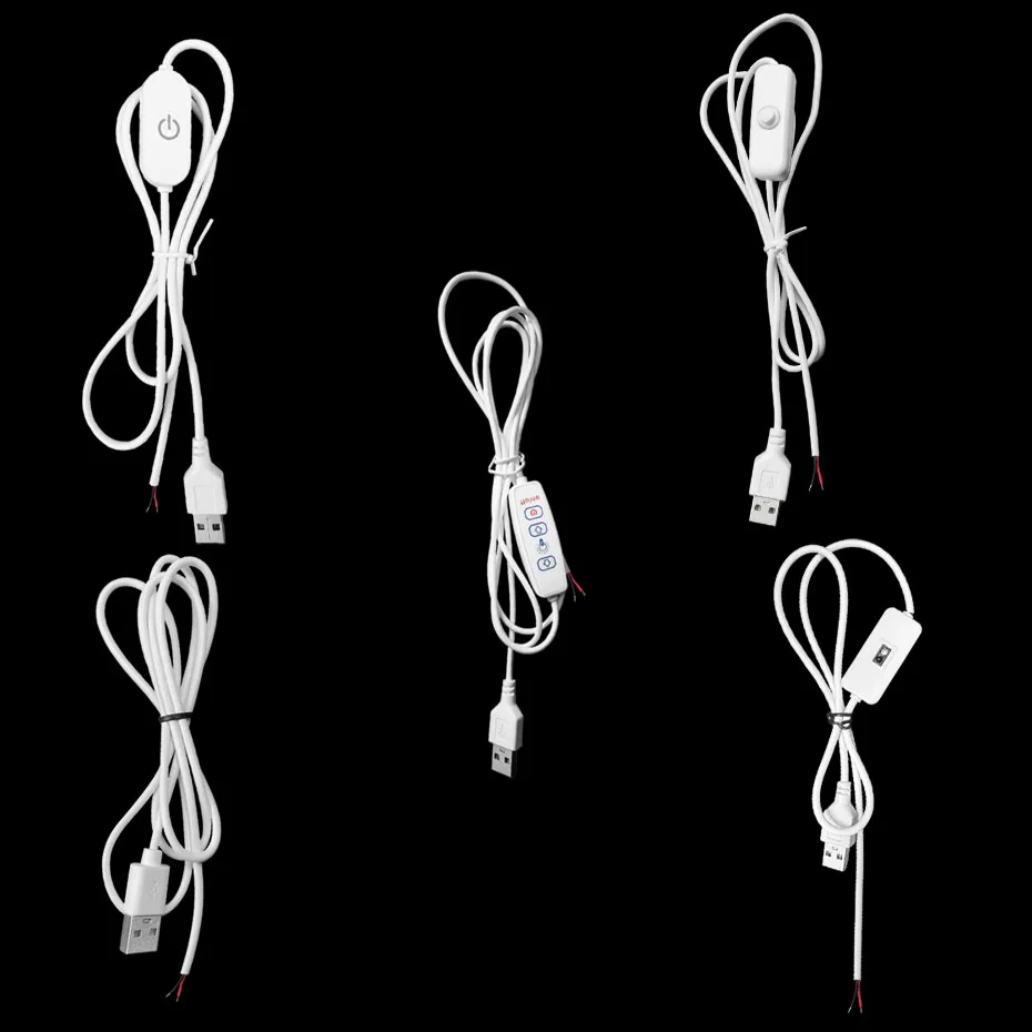 5V USB Power Supply Wire 1/3/5Pcs Male to 2 Core Cable ON/OFF Button Dimmer Touch Sensor for LED Lamp Strip DIY