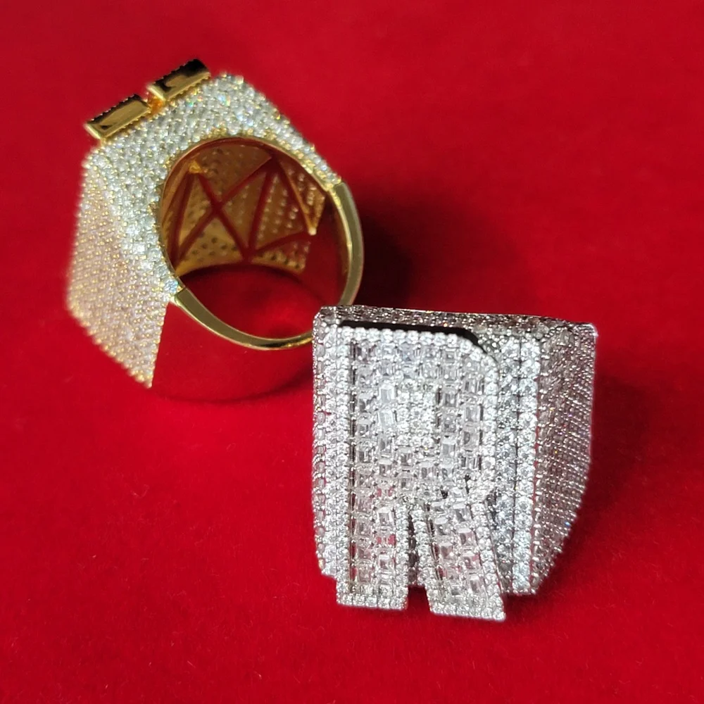 

Custom Initial&Number Ring For Men Women Iced Out Baguettecz Cubic Zircon Letter Rings Fashion Hip Hop Jewelry Party Gifts
