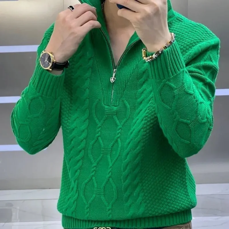

New Autumn and Winter Fashion High-end Men's Trendy Casual Semi-zipper Sweater Men's Collar Thickened Sweater