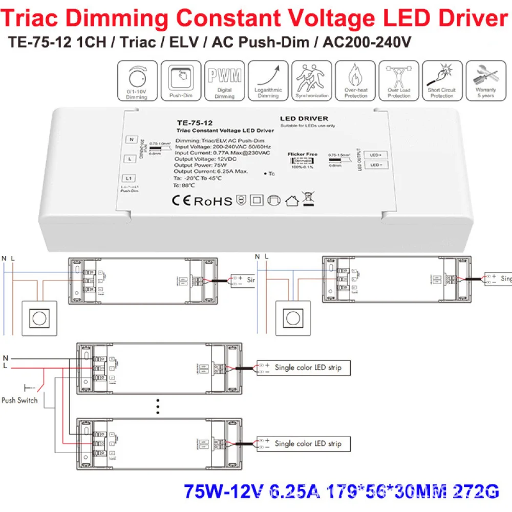 Adjustable Brightness LED Power Supply Triac Dimmer Driver Constant Voltage Current Transformer For Wall Switch Lighting Control