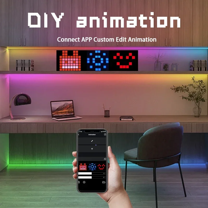 4 in1 LED Splicing Pixel Display Music Sync Ambient Light DIY Text Pattern Bluetooth APP Control for Gaming Room TV Wall Decor