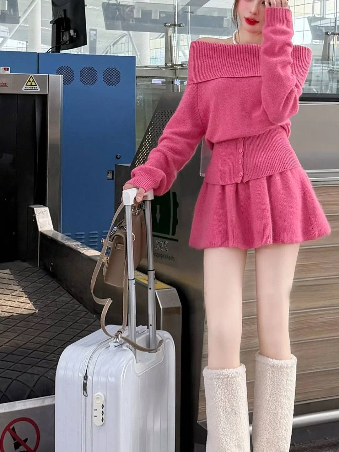

plus Size Women's Knitted Sweater Skirt Set Lazy Sle Pink High Waist A-Line Skirt Breathable ort Sve One-Piece Suit