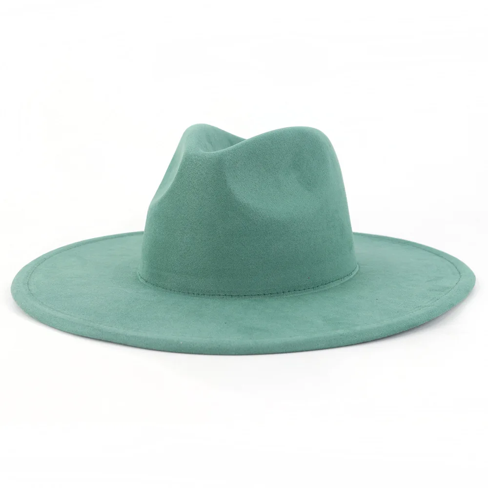 Neue 9,5 cm Breite Krempe Wildleder Fedora Hut Für Frauen Weiche Geformt Männer Panama Jazz Hut Mode Rosa Hochzeit Dekoration kleid Kappe – Detail 8
