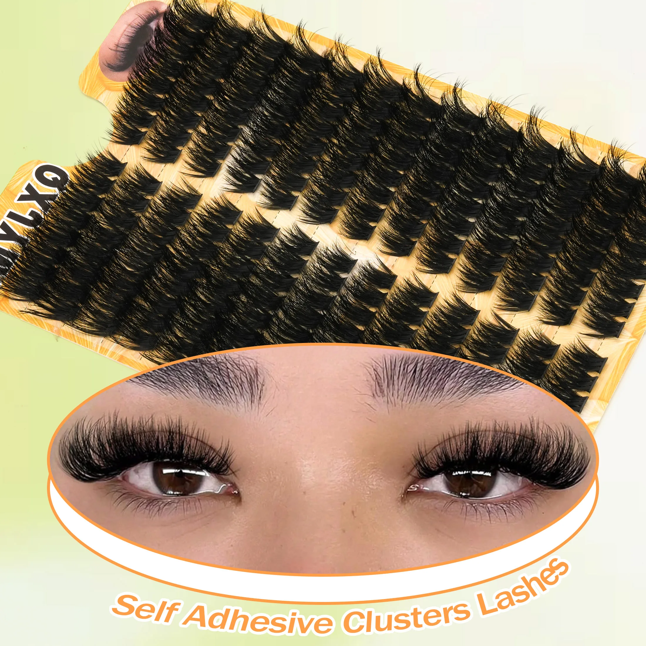 208PCS Cluster Lashes DIY False Eyelashes 8‑16mm Mixed Fluffy Individual Lash Self‑Adhesive Eyelash Extension for Home Makeup