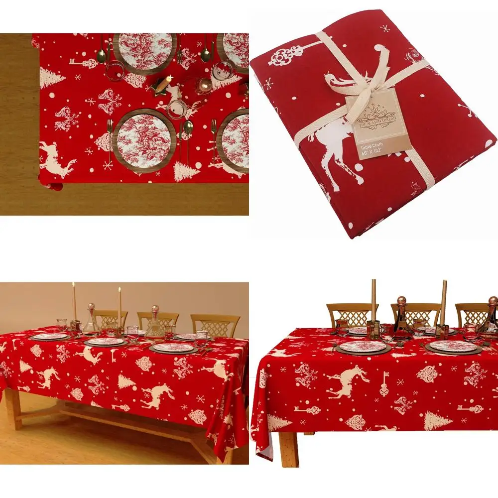 

Cotton Christmas Forest Tablecloth, 60x120 Inches, Ideal for Thanksgiving, Christmas, and Holidays