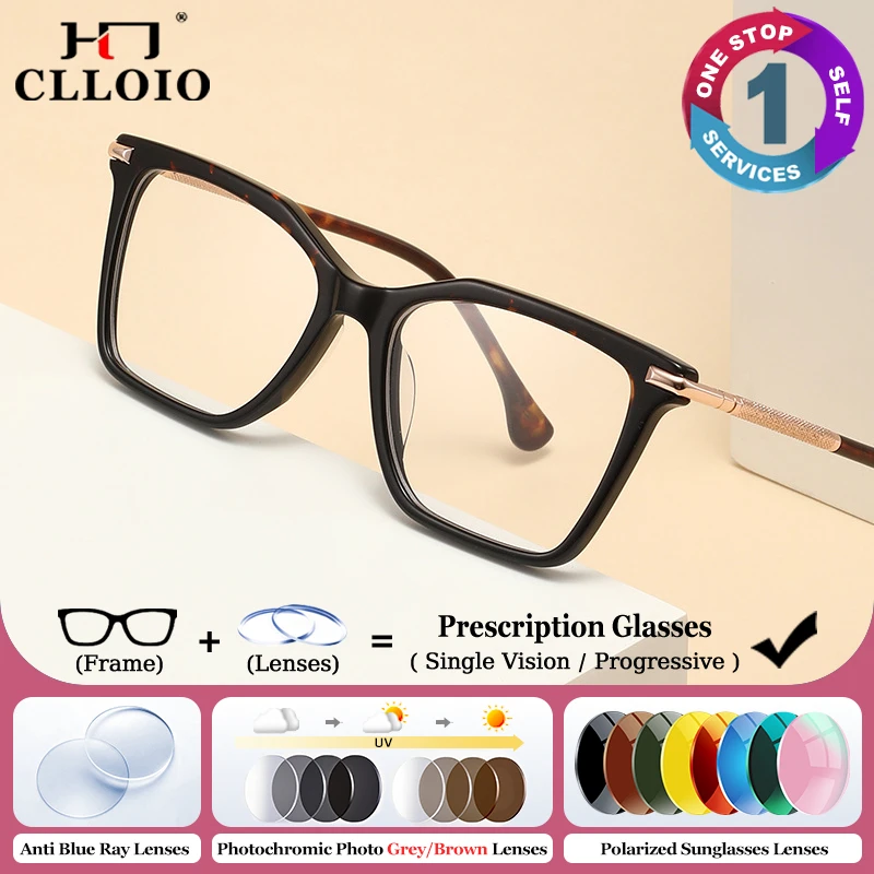 

CLLOIO New Handmade Acetate Prescription Glasses Women's Square Anti Blue Light Myopia/Hyperopia/Progressive Optical Eyeglasses