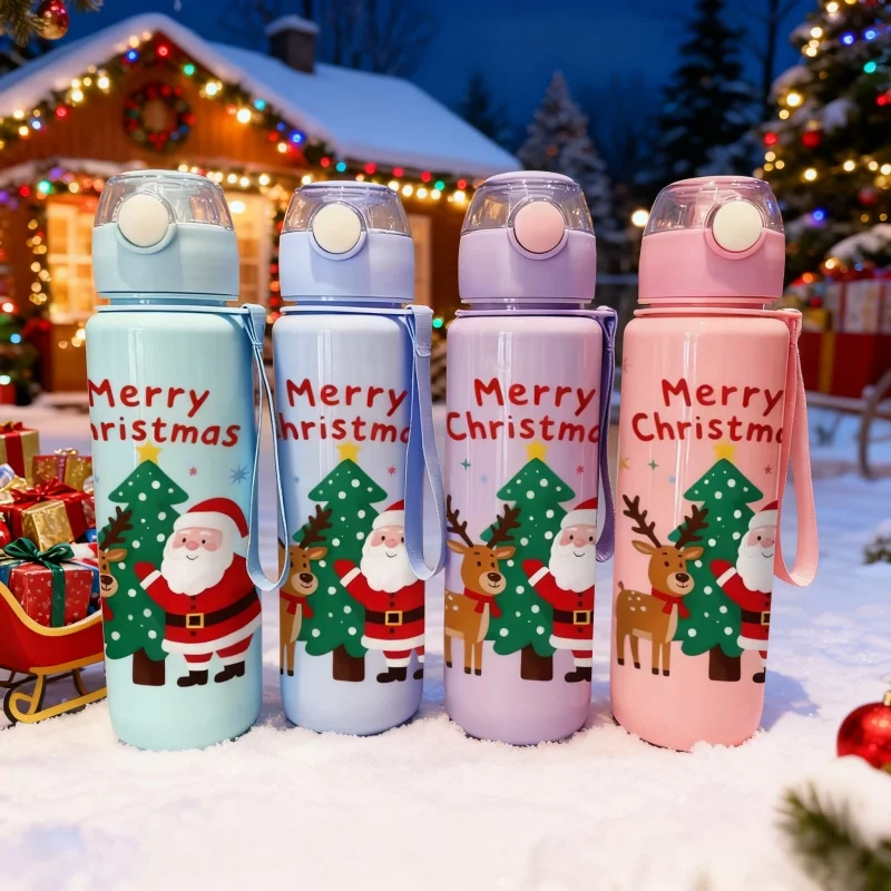 3D Printed 700ml Water Cup with Cute Christmas Santa & Reindeer Patterns – Stylish Festive Vibe, Frosted Premium Texture