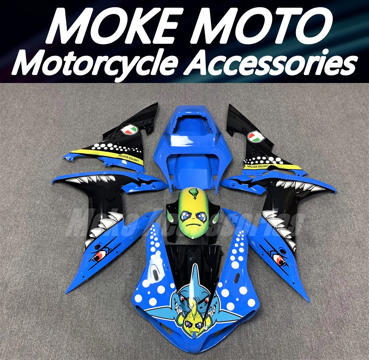 Moke moto Motorcycle Fairings Kit Fit For Yzf R1 2002-2003 Bodywork Set High Quality ABS Injection New Blue Shark