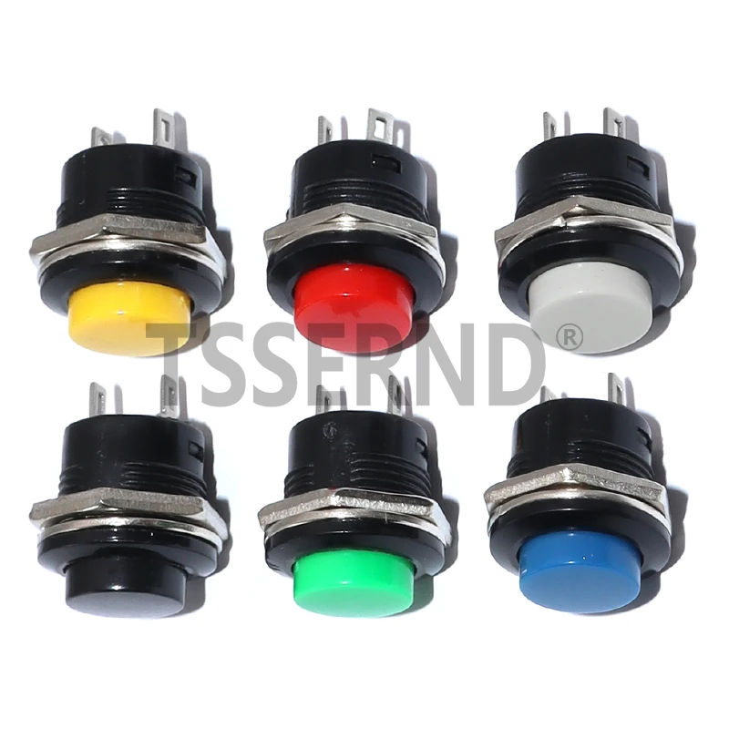 6PCS Momentary Push Button Switch 16mm Momentary 6A/125VAC 3A/250VAC Round Switches R13-507 BLACK RED GREEN WHITE BLUE YELLOW