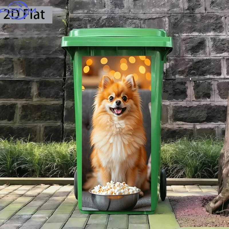 1pc of Trash Can Sticker, , Featuring a Cute Dog Craving Popcorn, Designed for Wall Decoration, Self-Adhesive Wallpaper for Ki