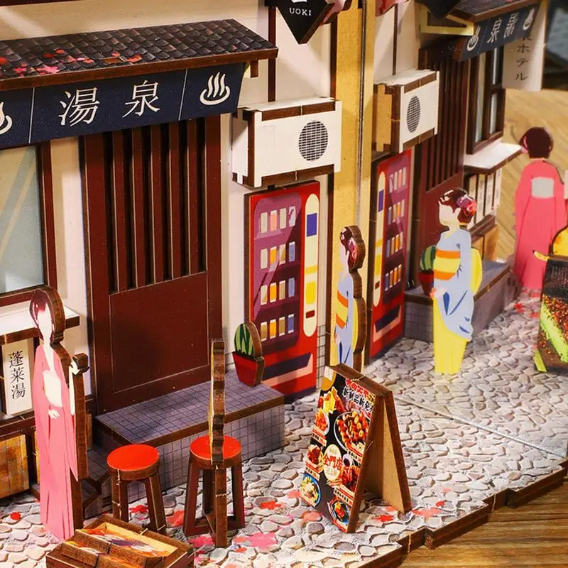 Japanese Style 3D Miniature Bookends Vintage Wood with LED Lights