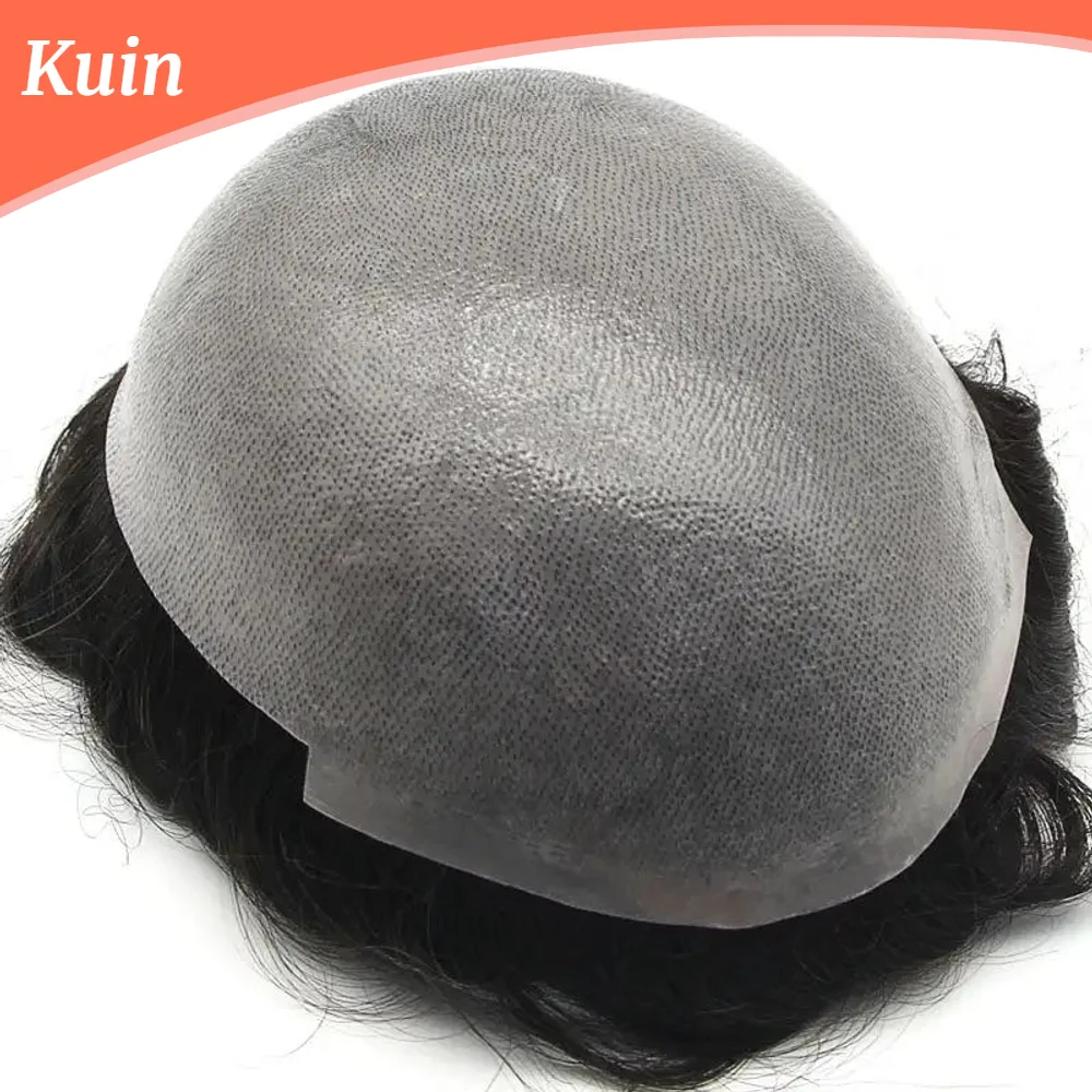 

Natural Human Hair Toupee for Men Double Knot 0.06-0.08mm Skin PU Male Wigs Durable Hair Capillary Prosthesis Replacement System