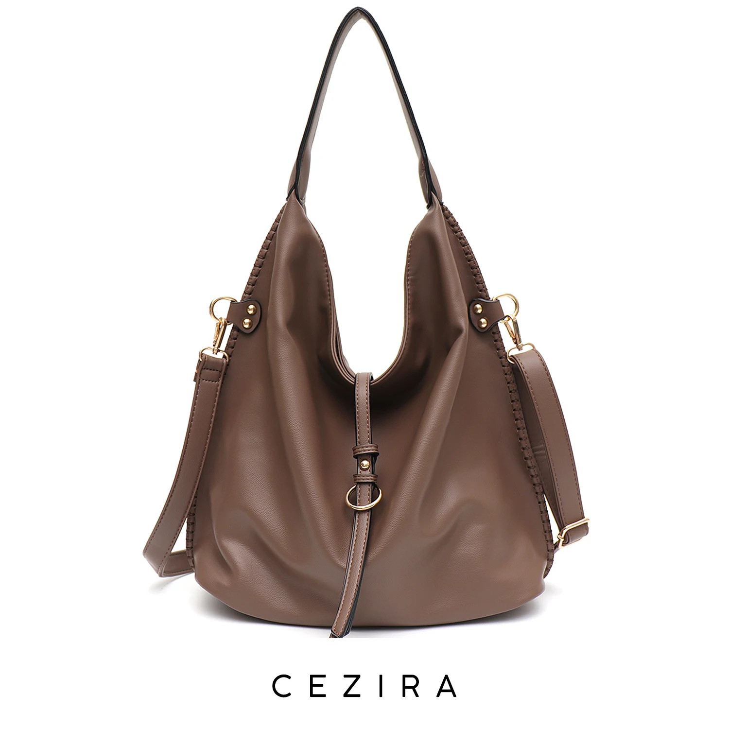 CEZIRA 2023 Luxury Design Women PU Vegan Leather Large Hobo Handbags Casual Commute Shoulder Crossbody Purse Daily Mommy Bags