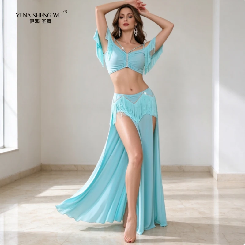 Belly dance costume, hot diamond tassel, oriental dance costume, light luxury practice costume, performance costume set