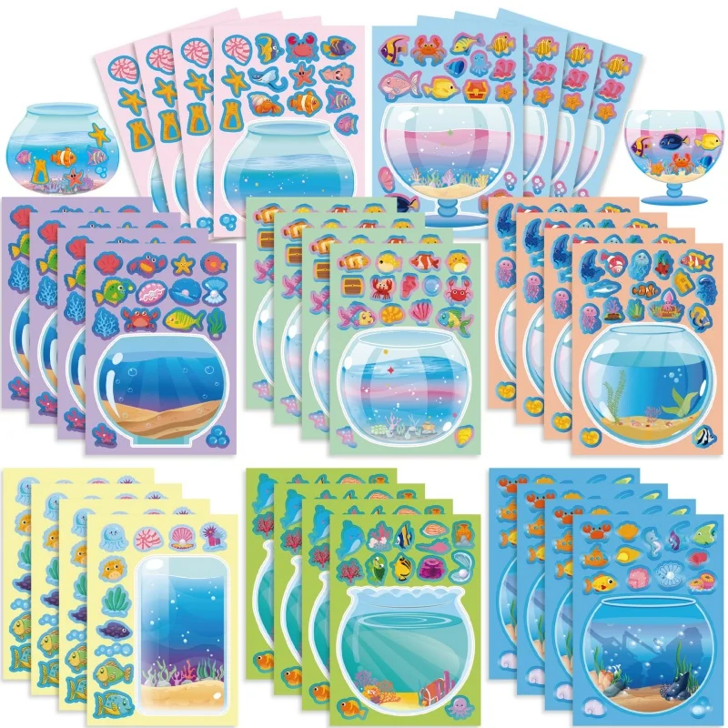 Colorful Fish Tank Stickers DIY Assemble Sea Animal Aquarium Scene Puzzle Stickers Sheets for Kids Children Toddlers Gifts Toys