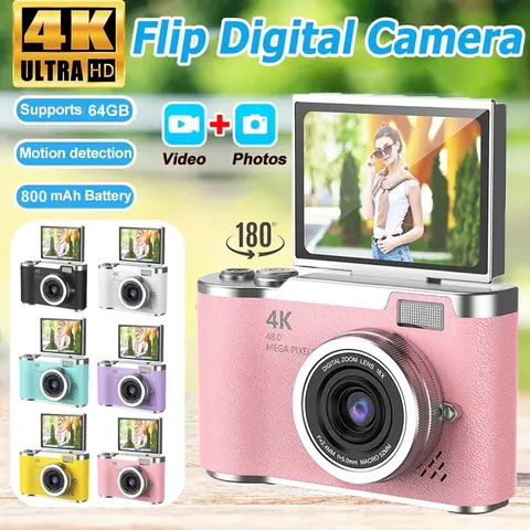 학생을위한 새로운 4K CCD 8X 디지털 줌 디지털 카메라 48MP 컴팩트 디지털 사진 카메라 180 플립 스크린 Selfile 카메라