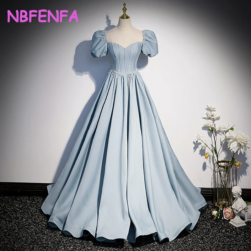 

French Princess Evening Dresses Women's Light Luxury Satin Waist Cinched Adult Dress Pearl Decoration Sexy Prom Party Dresses