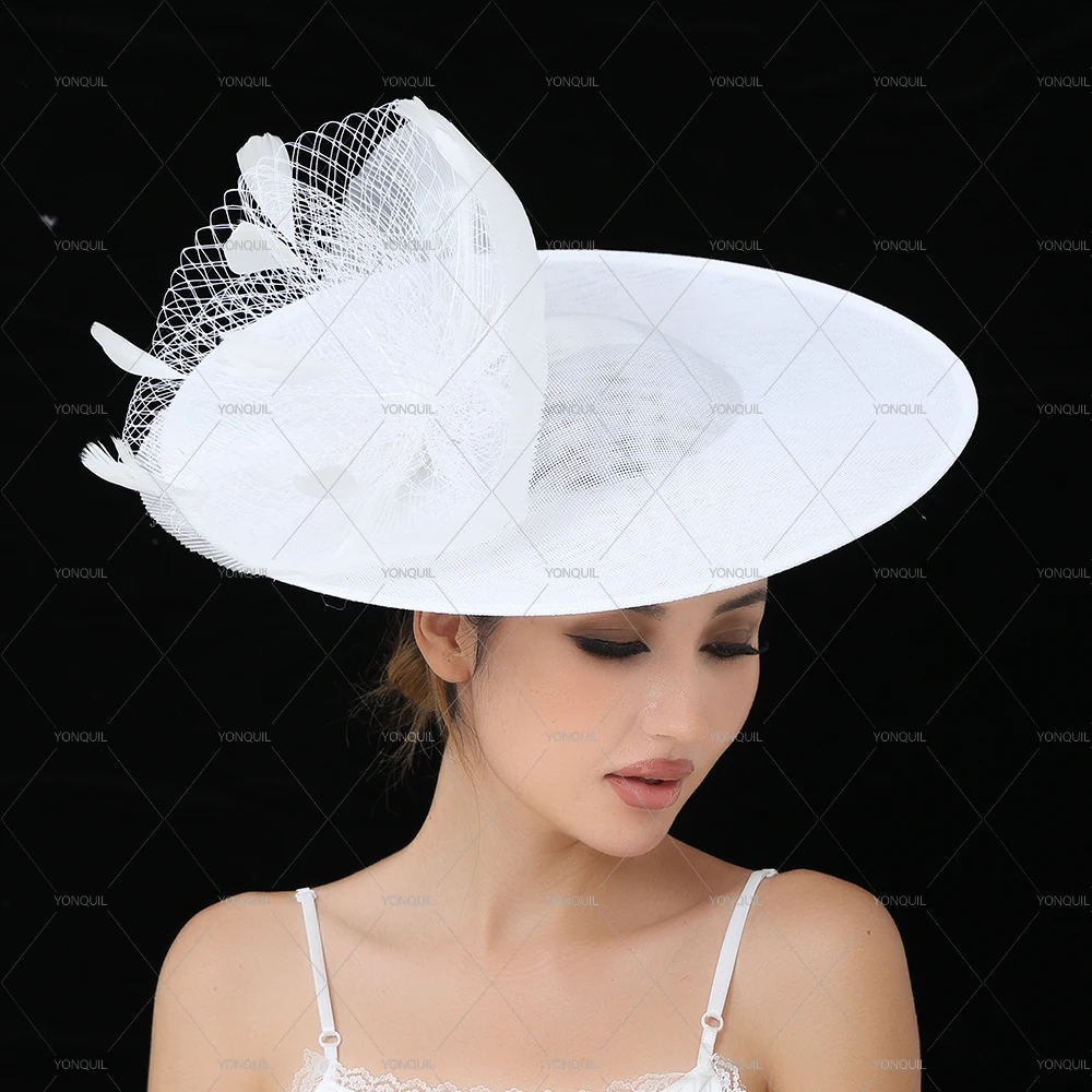 40cm Imitation Sinamay Fascinators With Feather Big Size Derby Party Hats  Cocktail Headpieces