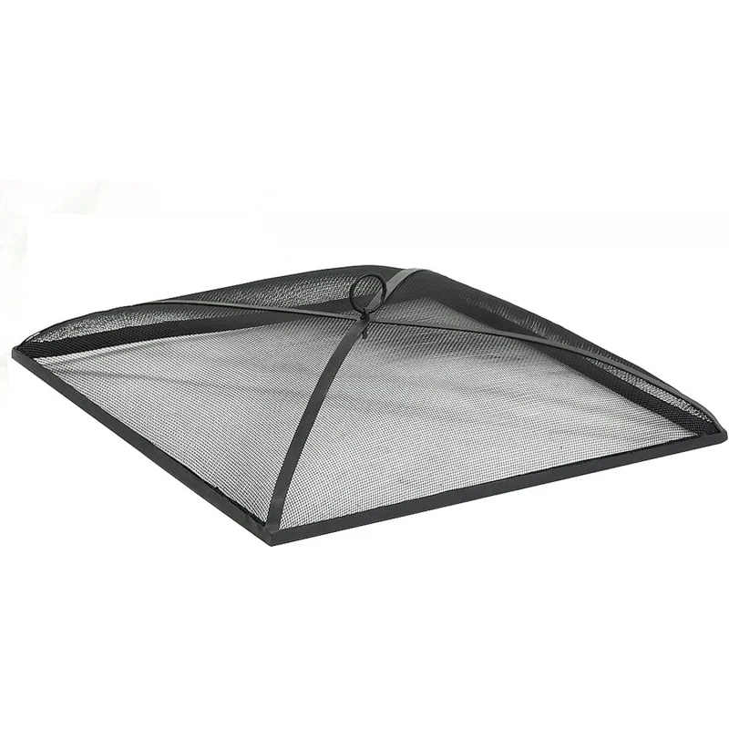 Heavy-Duty Black Steel Mesh Fire Pit Spark Screen Cover - 24-Inch Square