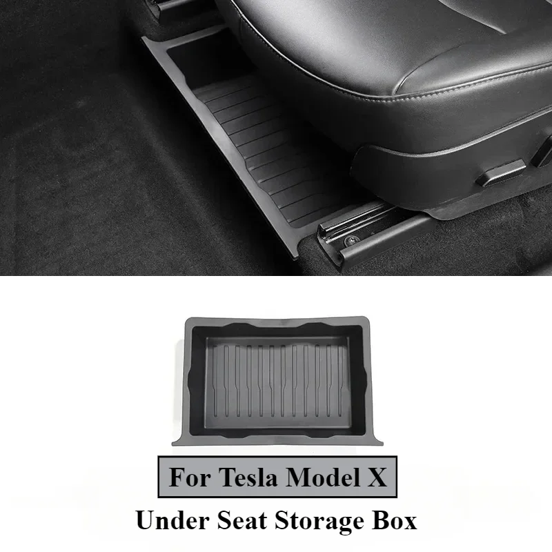 For Tesla Model X 2023-2024 Under Seat Storage Box Case Organizer TPE Dual Layers Underseat Drawer Tray Interior Accessories