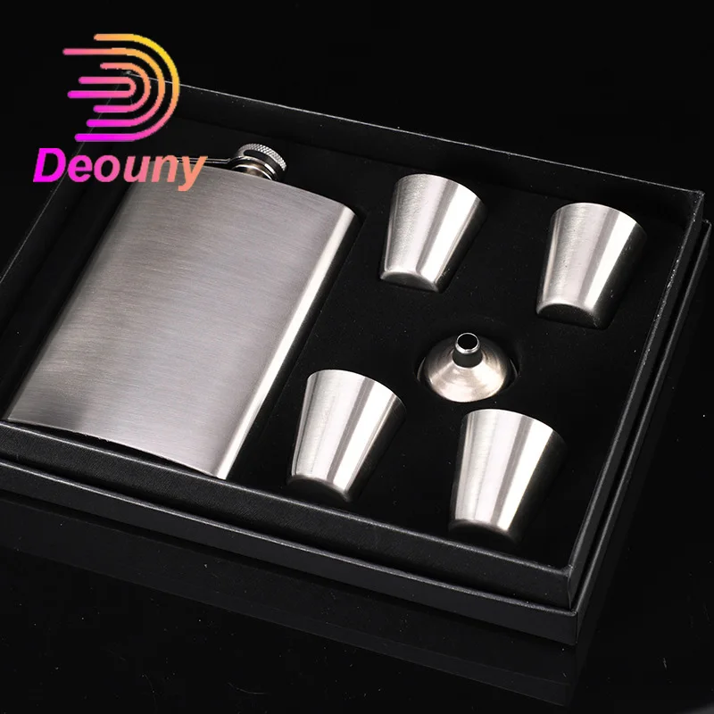 

DEOUNY Stainless steel portable outdoor men's small hip flask metal wine set, with wine glasses, sake, Japanese style