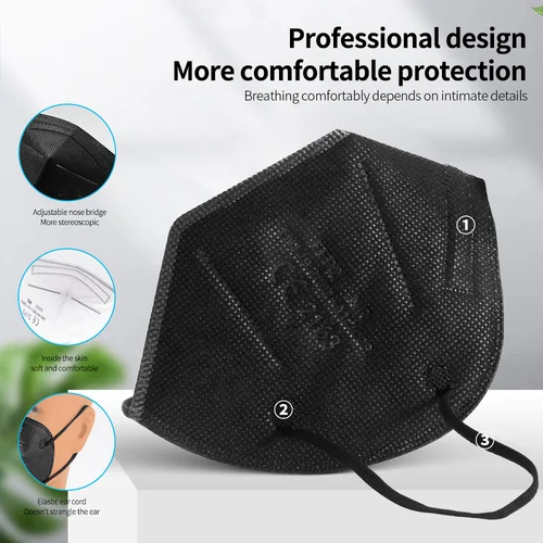 Imagen 2 del producto 10-200 Uds máscaras FPP2 máscaras FFP2 negras aprobadas por la CE ffp2mask adulto 12 colores máscara facial para adultos respirador a prueba de polvo KN95 máscara facial