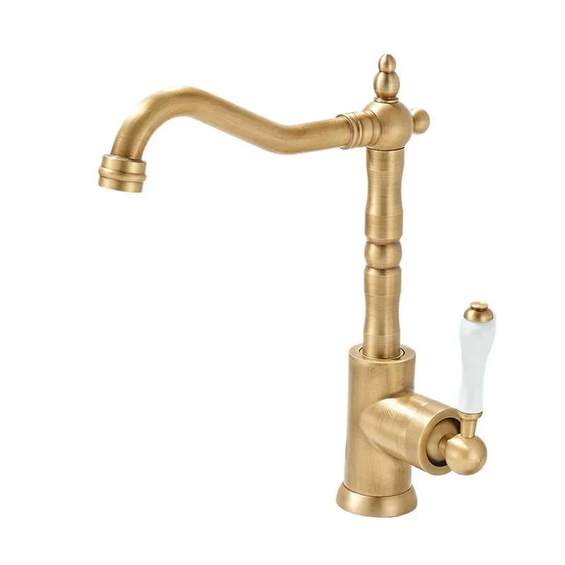 

French Light Luxury Retro Copper Washbasin Faucet Bathroom Cabinet Hand Basin on The Table Hot and Cold Splash-proof Faucet