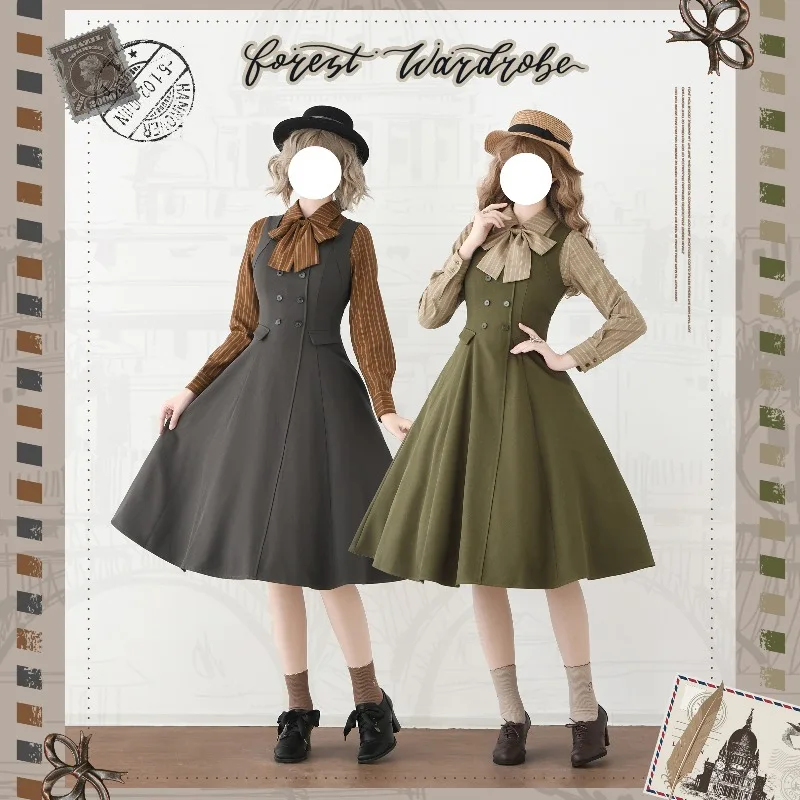 2025 가을 겨울 오리지널 프렌치 레트로 우아한 더블 브레스티드 허리 조임 슬림핏 베스트 드레스 JSK 슬림핏 스트랩 베스티도스