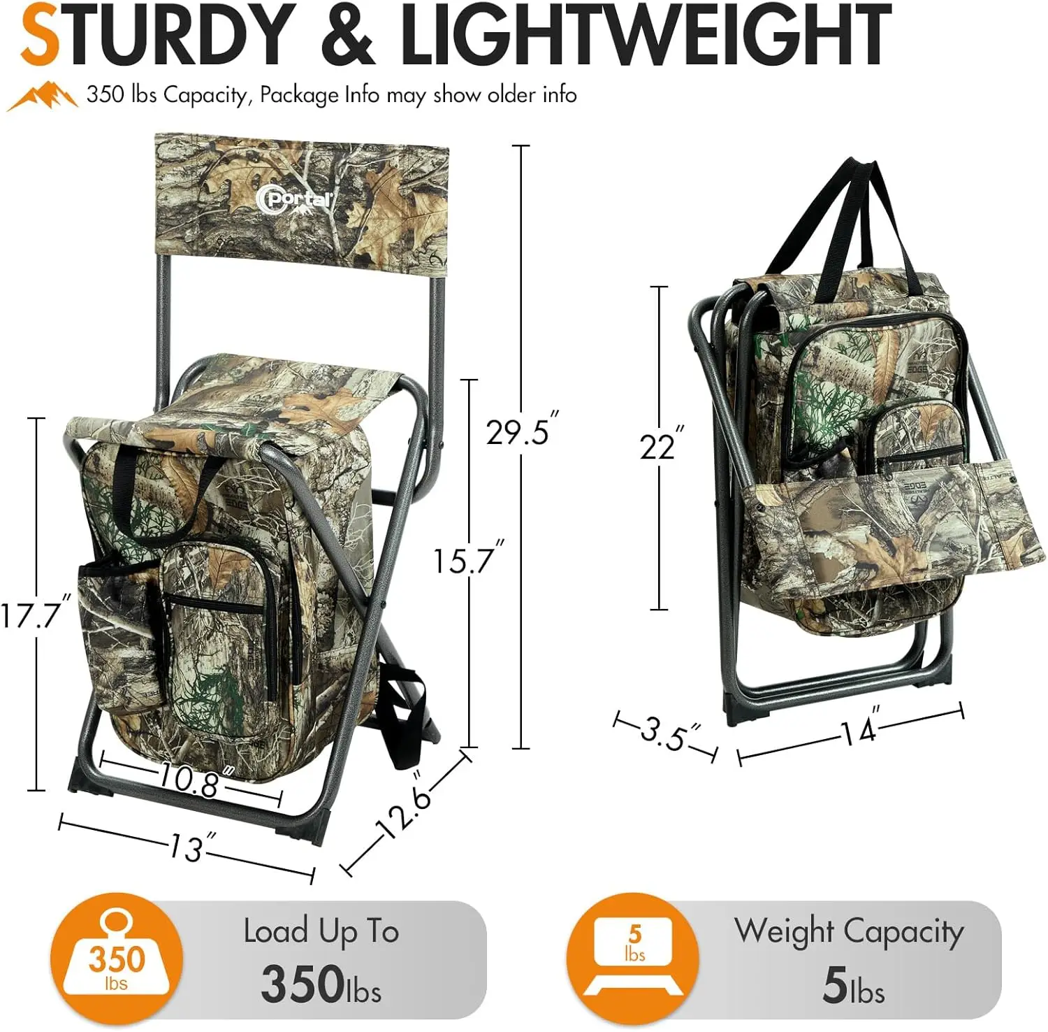 كرسي تبريد على الظهر قابل للطي مع مسند ظهر للتخييم والصيد والمشي لمسافات طويلة والسفر، يدعم 350 رطلًا #3