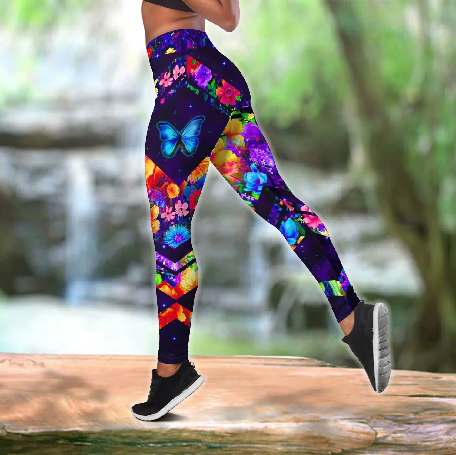 Vlinder Kleurrijke 3D Gedrukt Hollow Tank Top & Leggings Set Fitness Vrouwelijke Volledige Lengte Leggings Yoga Running Broek DDK110