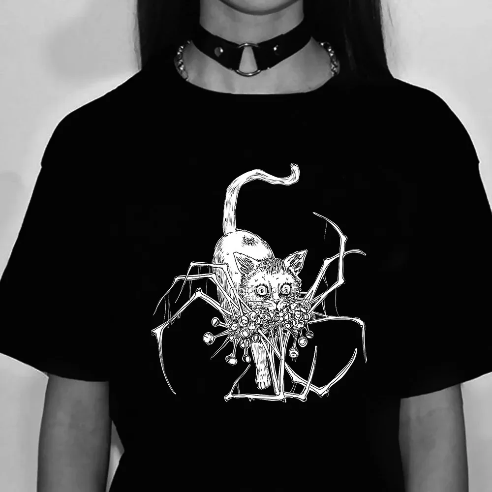 Frauen Junji Ito Top Designer T-Shirts Mädchen 2000er Jahre Lustige Harajuku Kleidung Bedrucktes Damen T-Shirt Harajuku Kurzarm Schwarz