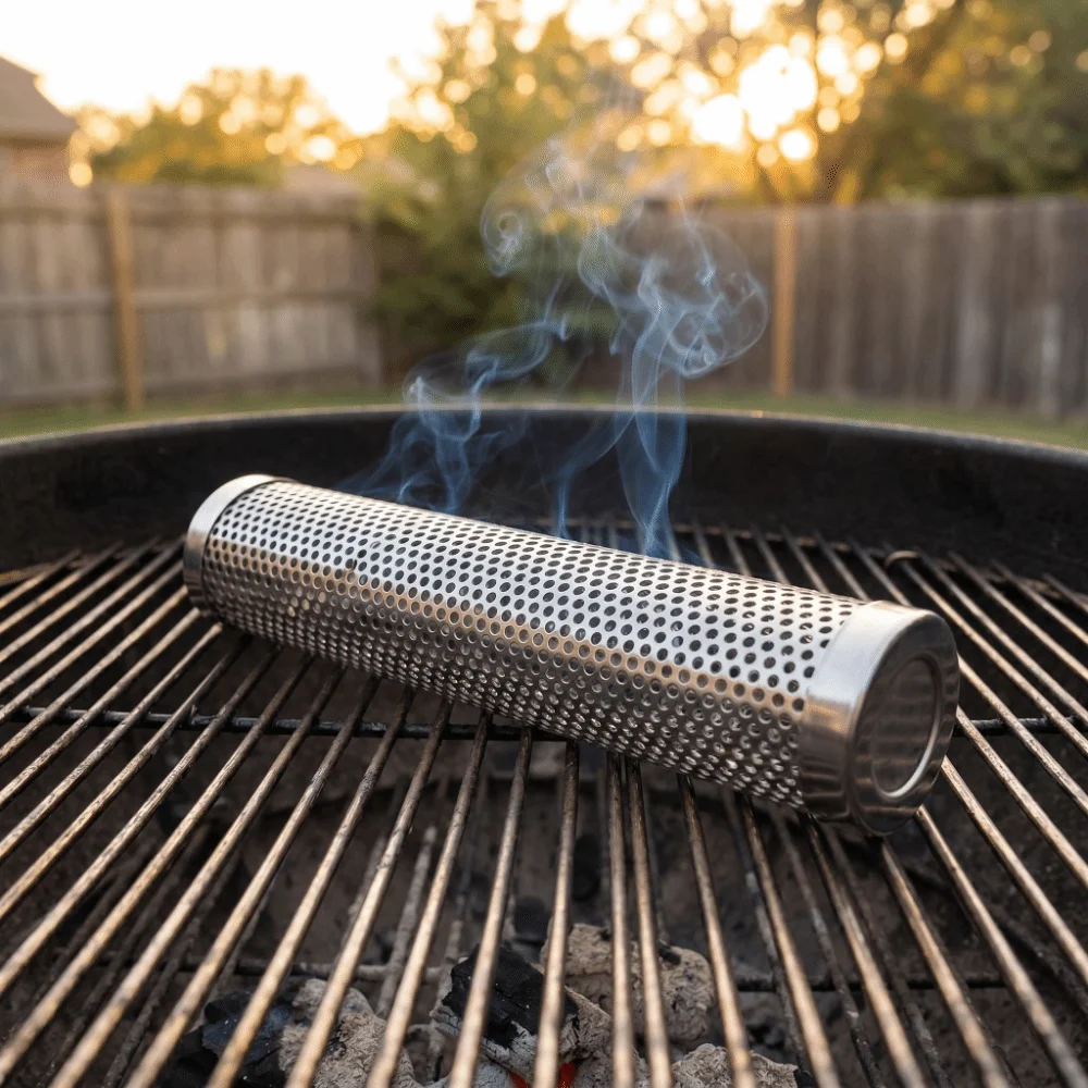 Stainless Steel BBQ Smoker Tube 12 Inch Round Hole Smoke Box Large Capacity Perforated Mesh Pellet Smoke Box Hot Cold Smoking