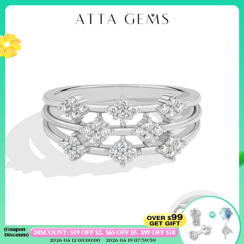

ATTAGEMS Luxury Three-layer 925 Sterling Silver Ring D VVS1 Stackable Moissanite Rings for Women Engagement Promise Jewelry Gift