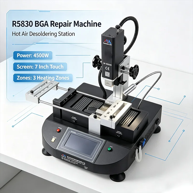 High Precision ZM R5830 3‑Zones 4500W Hot Air BGA Rework Station For Mobile Phone Chip Reballing Desoldering