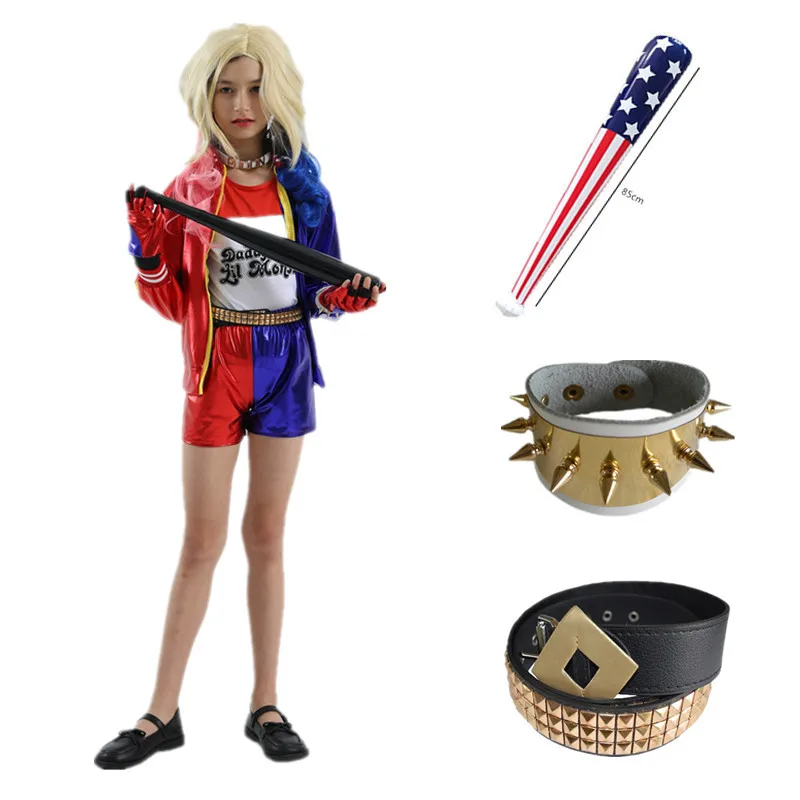 Girls Quinn Squad Harley Monster T-shirt Jacket Jacket Halloween Kids Suicide Cosplay Costume Pants Accessories Full Set