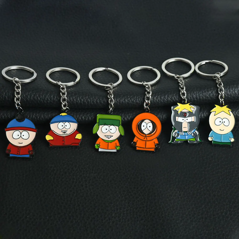 Classic Cartoon Southpark Keychain Jewelry Anime Figure Eric Cartman And Kenny McCormick Enamel Pendant Keyring Necklace Accesso image 3