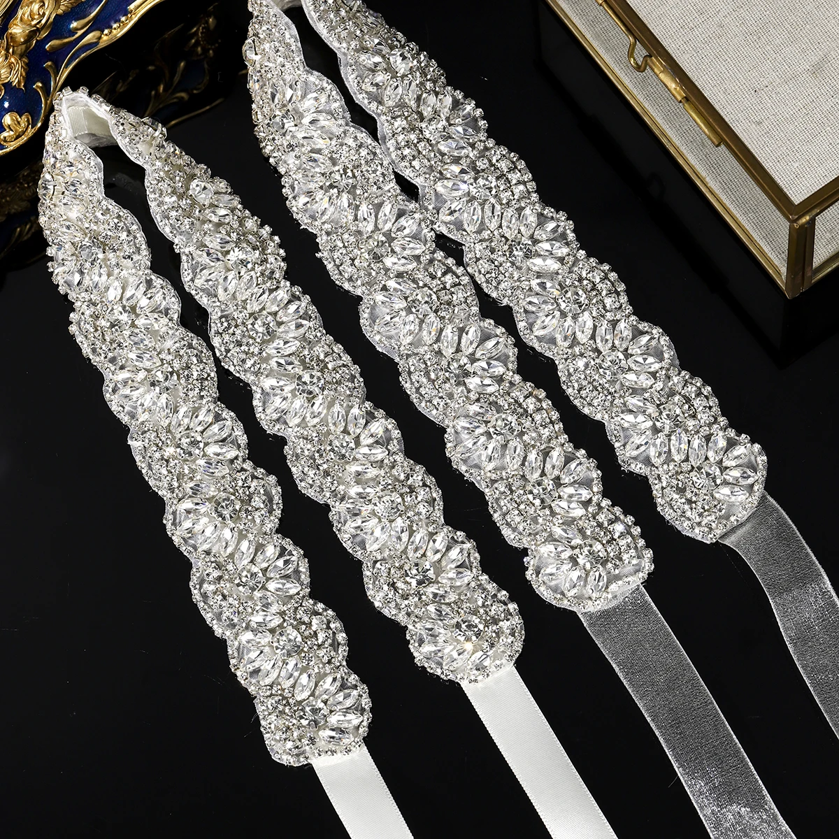 Sliver Crystal Flower Women's Belt Elegant Rhinestone Organza Flounces Waist Chain For Skirt Bride Wedding Jewelry Belt image 2