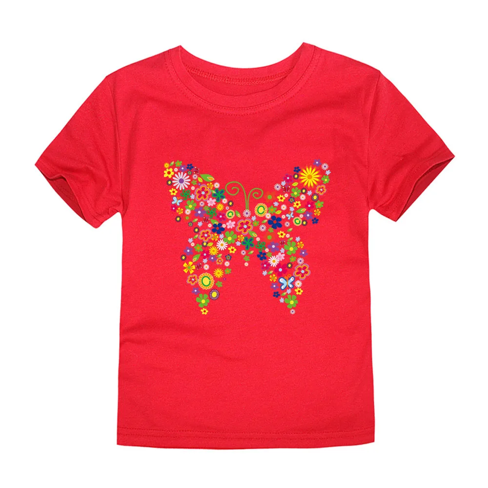 Butterfly Flower T Shirt for Girls 2 to 3 4 5 6 7 8 9 10 11 12 Years Summer Clothes 100% Cotton Tee Shirts Yellow Purple Tshirts