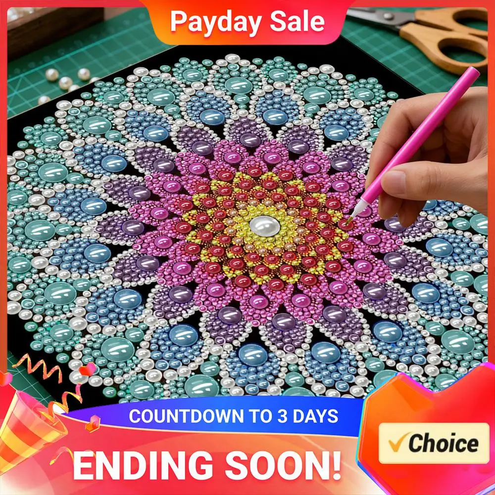 Peinture Mandala DIY avec Perles pour Adultes, Décoration Murale, Peintures de Perles et Pierres Précieuses, Artisanat Artistique 25x25cm avec Cadre