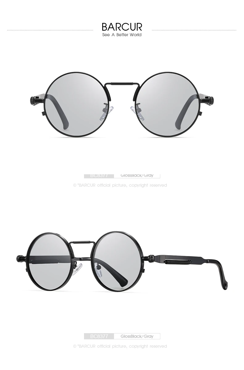 BARCUR Runde Sonnenbrille für Herren, polarisiert, Retro, Steampunk, Sonnenbrille für Damen, Vintage-Stil, UV400, Brillenzubehör, Oculos – Detail 12