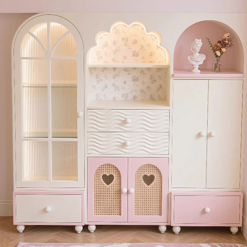 Solid wood display cabinet household living room wall integrated locker, bedroom storage cabinet children's room decorative ca