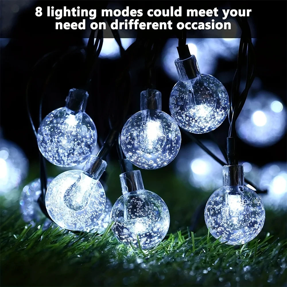 LED Crystal Globe Solar String Lights, Luzes impermeáveis ao ar livre, Decoração do Dia das Bruxas, 8 modos de iluminação, 100LEDs