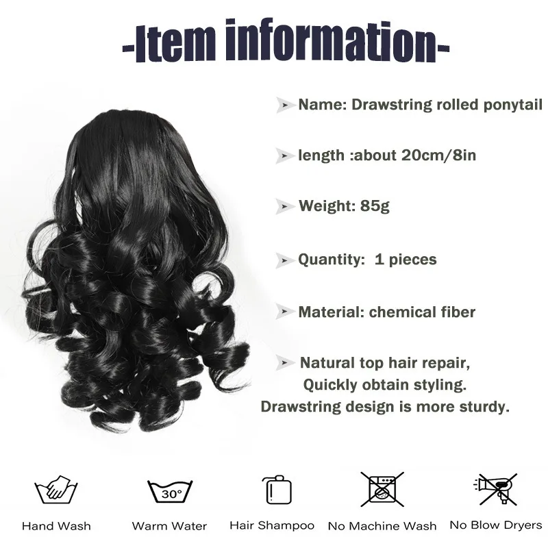 Synthetic wig drawstring short ponytail Roman roll natural simulation chemical fiber synthetic wave ponytail foreign trade wig