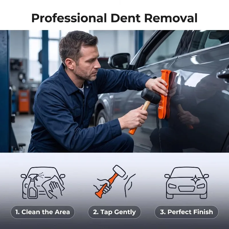 PU Protection Board Paint-less Dent Repair Tool Stainless Steel Car Dent Repair Tools Tapper Hammer Backing plate 2