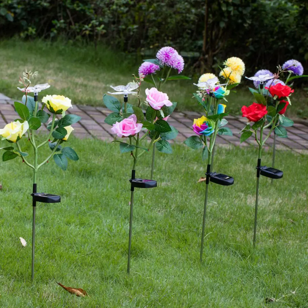 

Красные цветы с бабочками: Солнечный светодиодный светильник в виде цветка для сада, дорожек, двора, водонепроницаемый уличный декоративный газонный светильник, изысканный дизайн