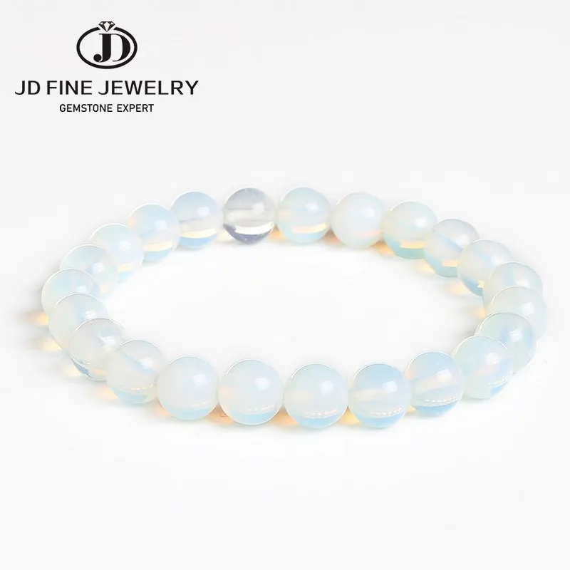JD Women Fashion Smooth White Opal Moon Stone Bracelet Stretch Cord Elastic Colorful Cat Eyes Stone Expandable Rope Jewelry