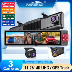 OBDPEAK-Cámara de salpicadero DVR 4K para coche, videocámara frontal, interior y trasera de 1080P, con seguimiento GPS, visión nocturna, Monitor de aparcamiento